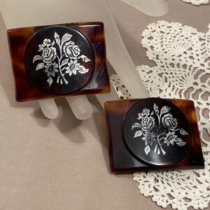 Vintage Floral Faux Tortoiseshell Shoe Clips